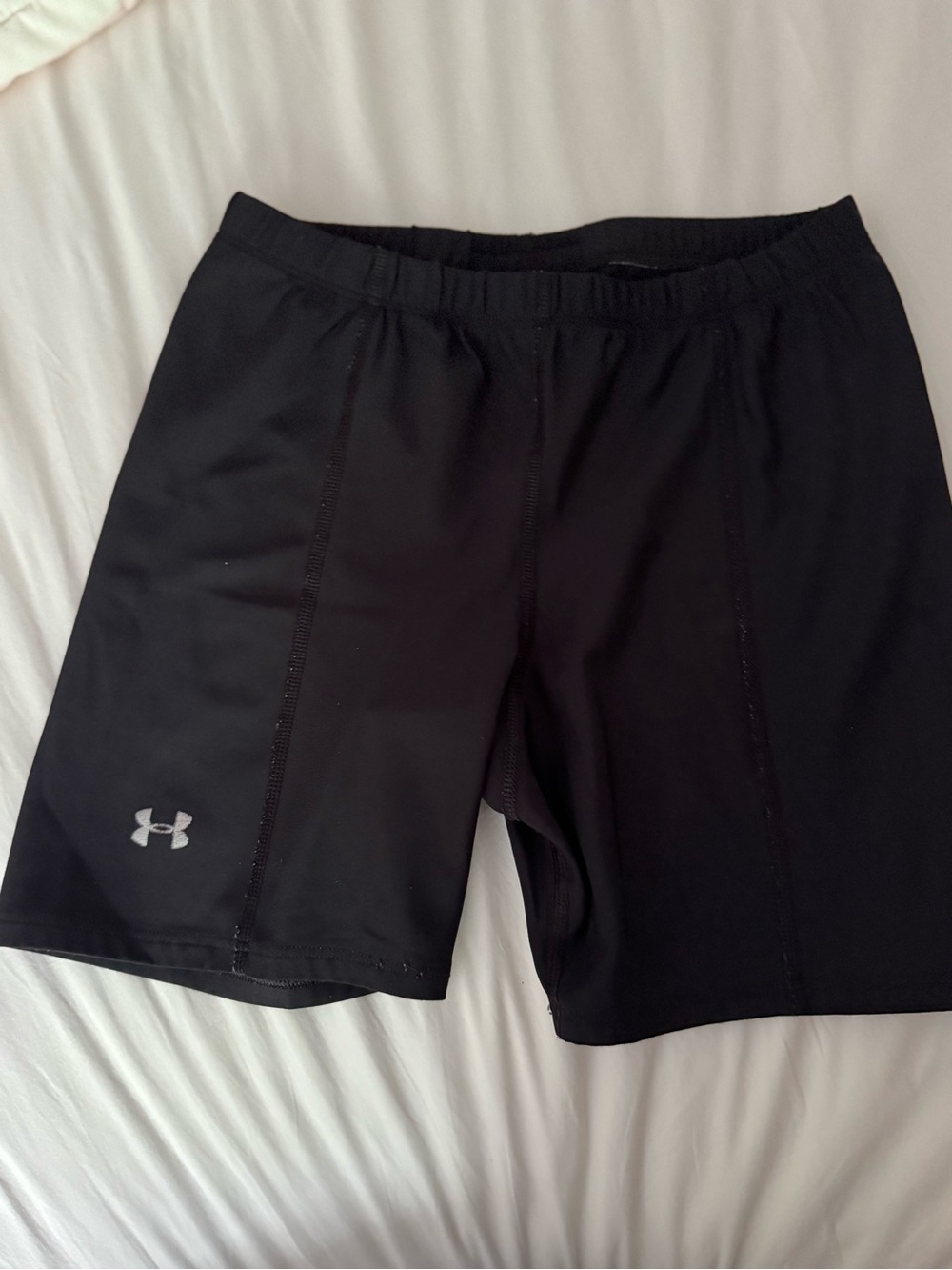 Under Armour Black Athletic Compression Shorts with Silver Logo